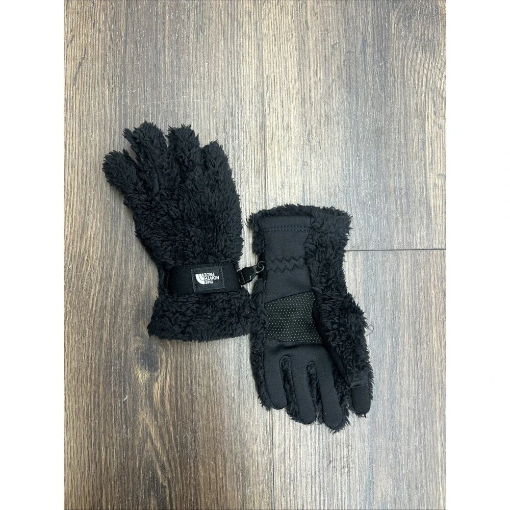The North Face Gloves Kids One Size Black Fleece Adjustable Wrist Strap MNM19
